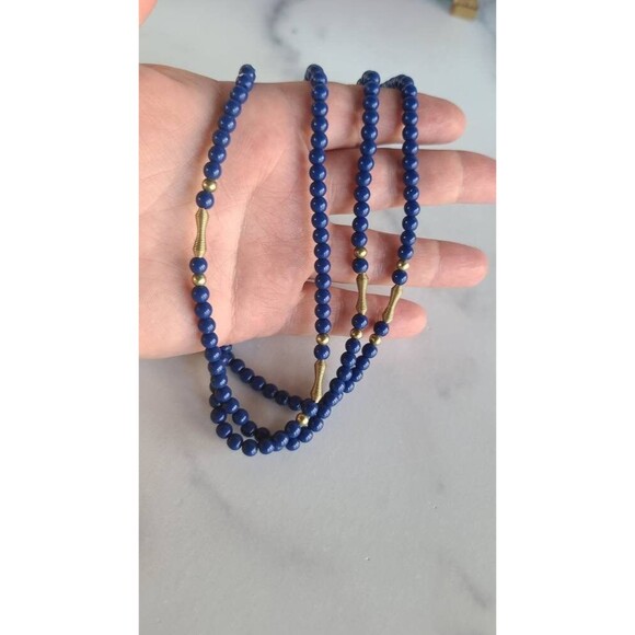 Vintage Blue and Gold Beaded Necklace - Picture 3 of 10
